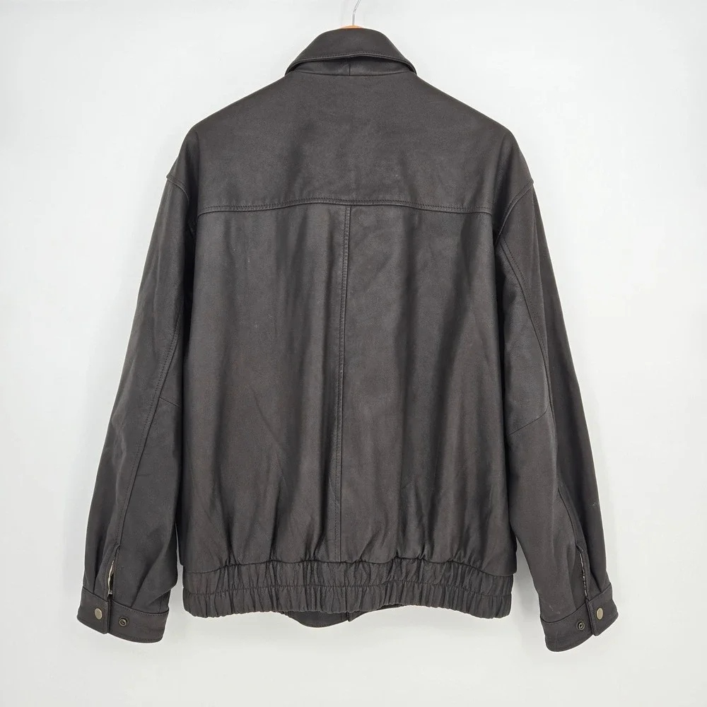 GIII G3 Mens L Brown Bomber Flight Jacket Full Zip Pockets Cool Classic Map‎